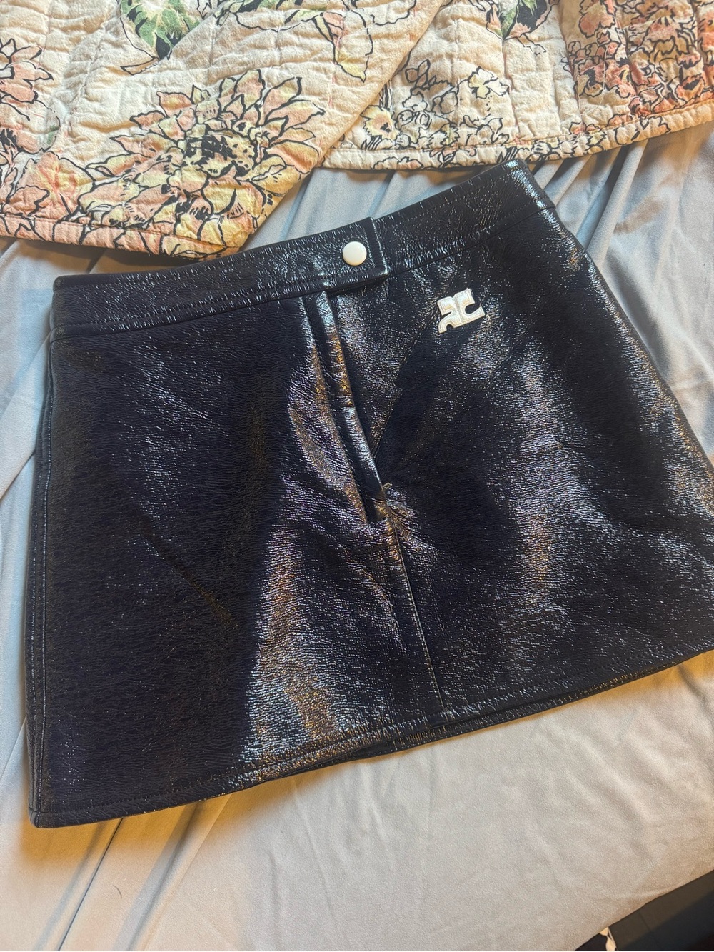 Courrèges Réédition Deep Navy Vinyl Logo Mini Skirt